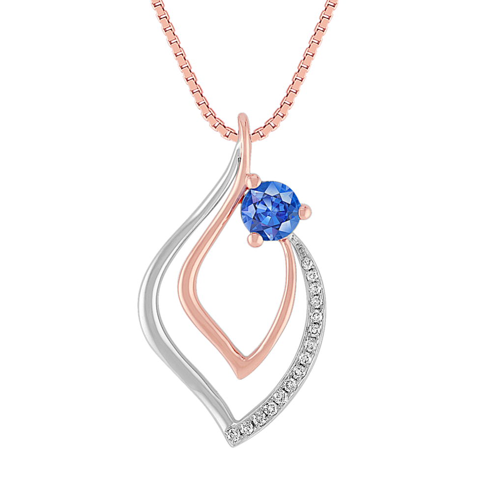 Kentucky Blue Sapphire and Diamond Pendant in Two-Tone Gold (18 in)