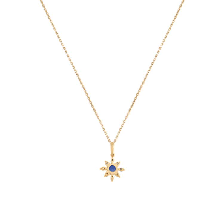 Melba Kentucky Blue Natural Sapphire and Natural Diamond Star Pendant in 14K Yellow Gold (18 in)