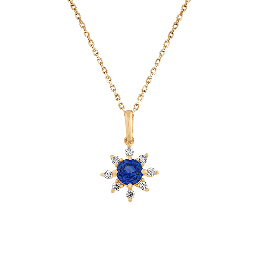 Melba Kentucky Blue Sapphire and Diamond Star Pendant in 14K Yellow Gold (18 in)