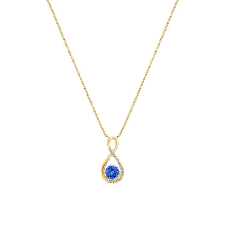 Willamette Kentucky Blue Sapphire and Diamond Infinity Pendant in 14K Yellow Gold (18 in)