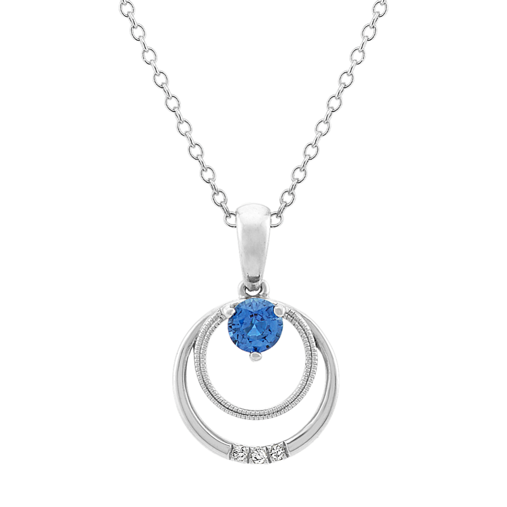 Kentucky Blue and White Sapphire Circle Pendant (20 in)