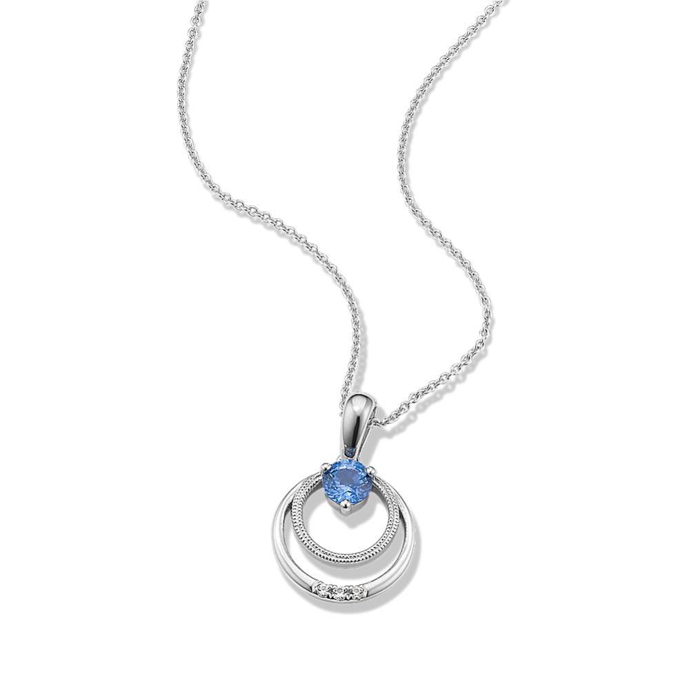 Kentucky Blue and White Sapphire Circle Pendant (20'')