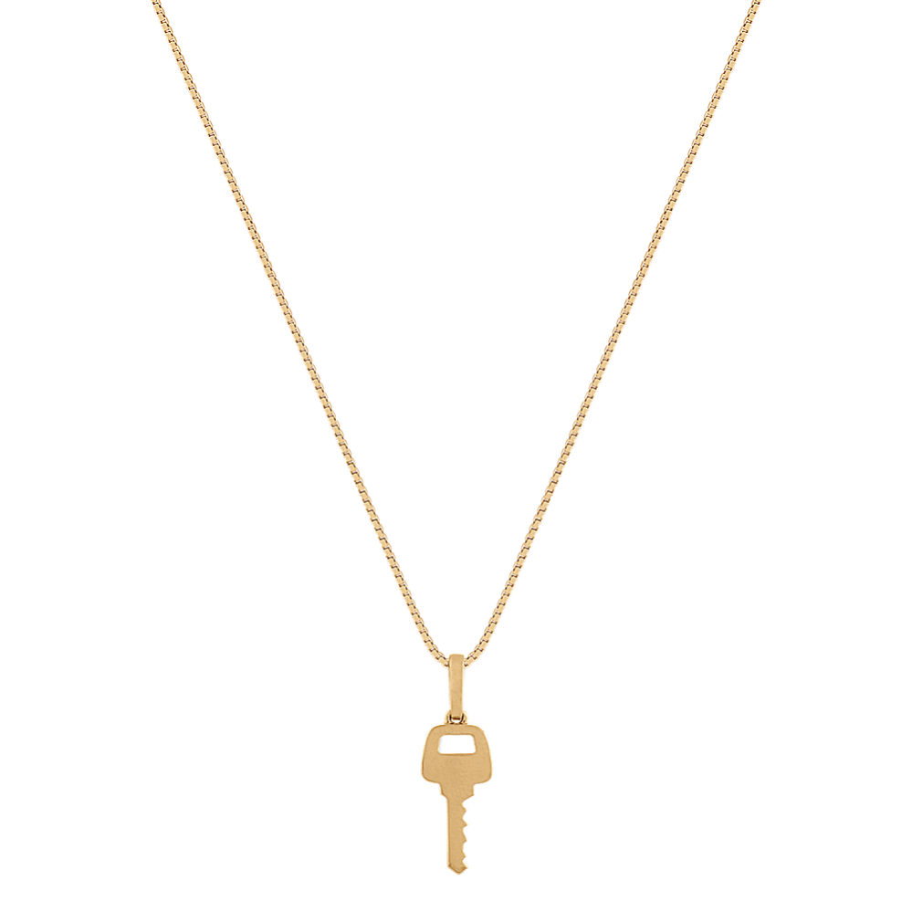 Key Pendant with Diamond Accent in 14k Yellow Gold (20 in) | Shane Co.