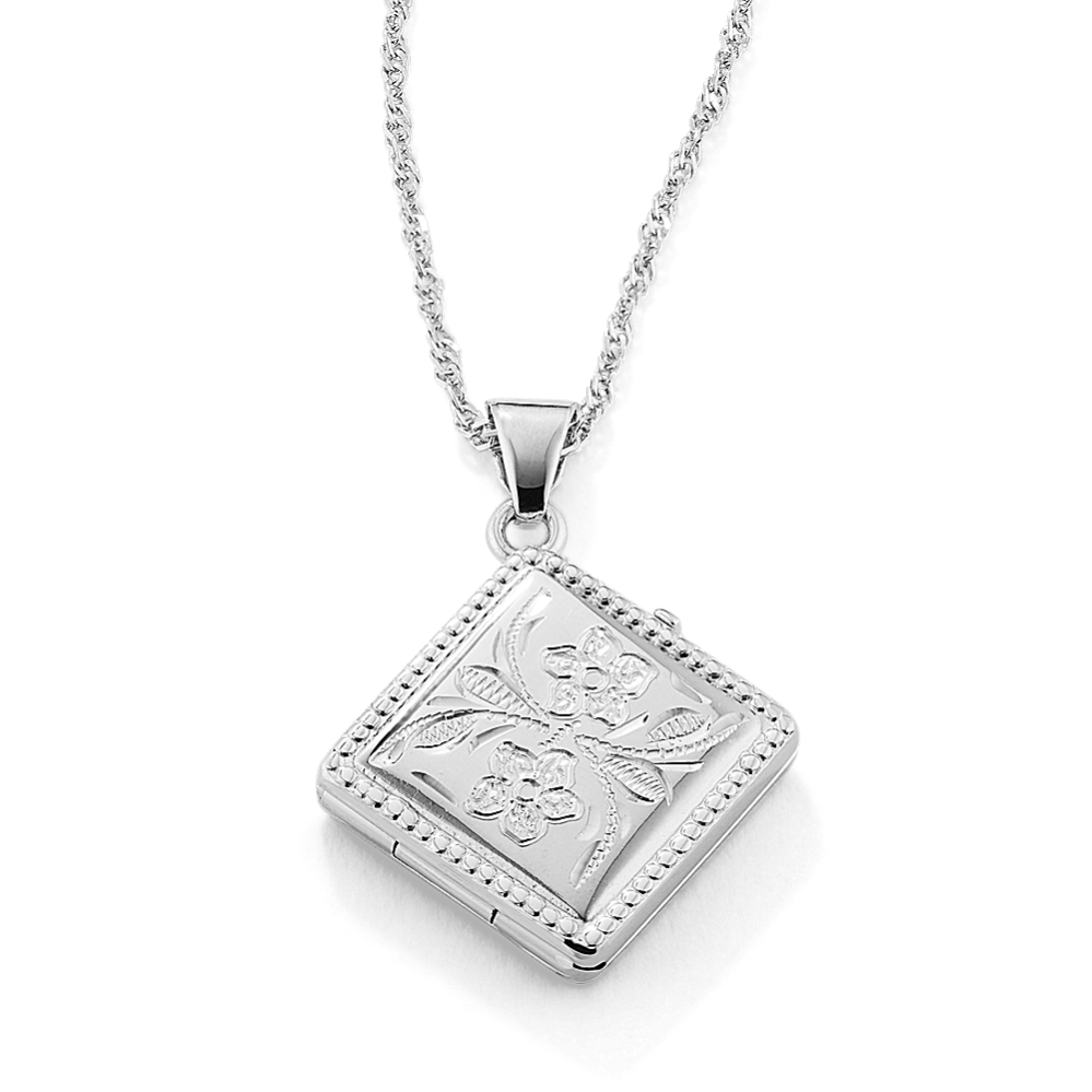 Square Floral Locket in Sterling Silver