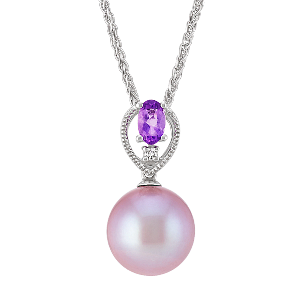 Lavender Freshwater Cultured Pearl and Oval Amethyst Pendant