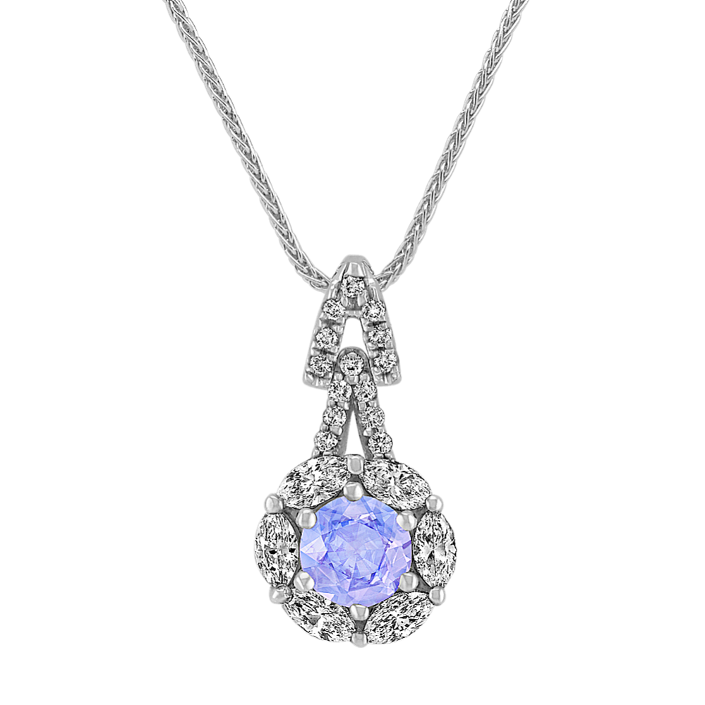 Lavender Round Sapphire, Marquise and Round Diamond Pendant (22 in)