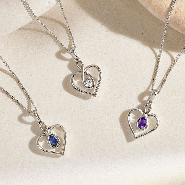 Casey Lavender Natural Sapphire Infinity Heart Pendant in Sterling Silver (22 in)