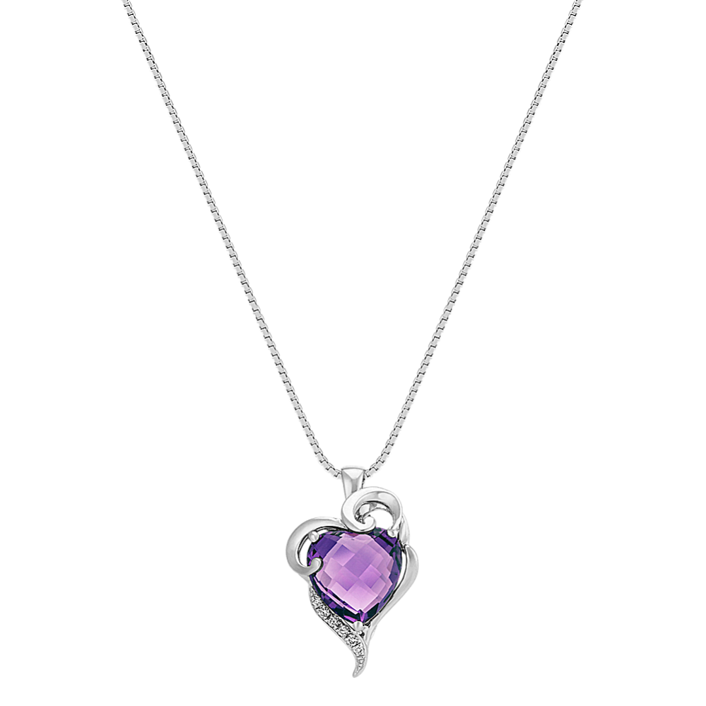 Lavinia Amethyst and Diamond Heart Pendant in Sterling Silver (18 in ...