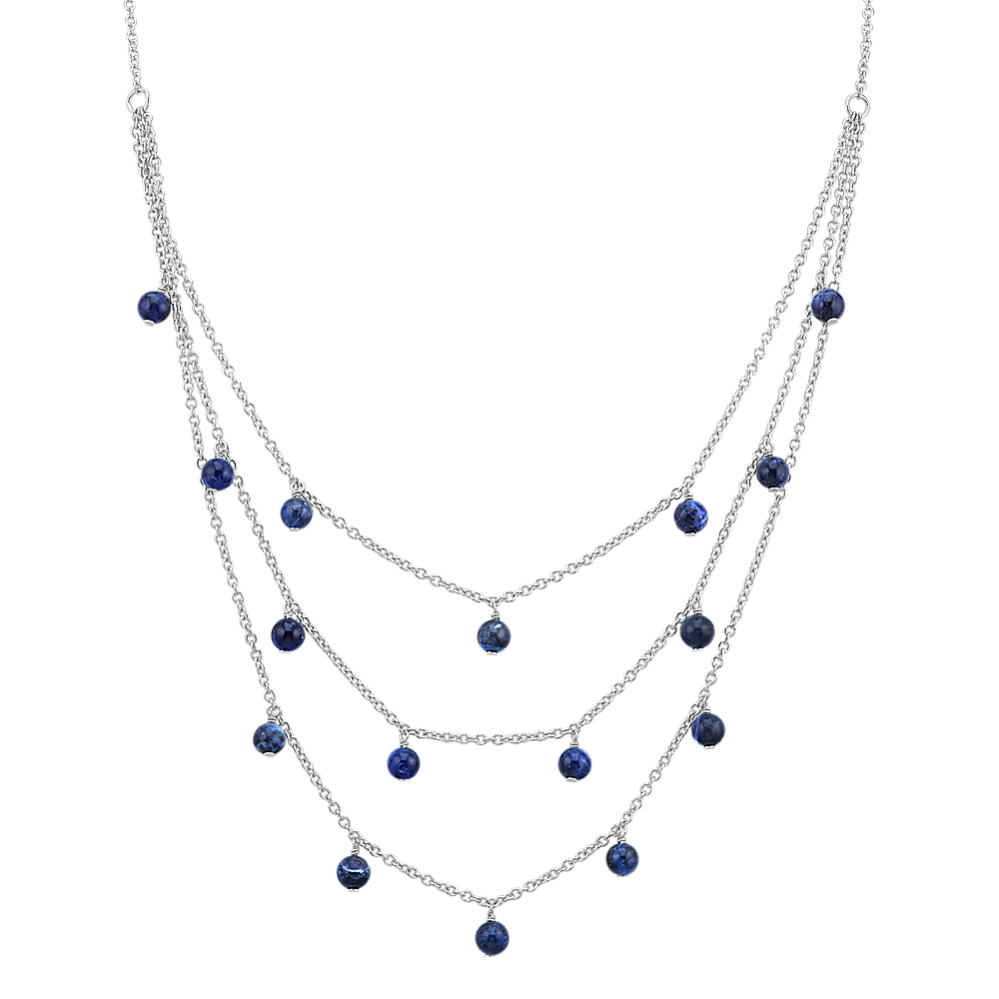 Layered Blue Sodalite Bead Necklace in Sterling Silver (20 in)