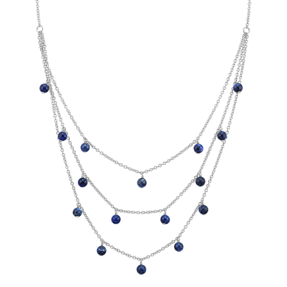 Layered Blue Sodalite Bead Necklace in Sterling Silver (20'')