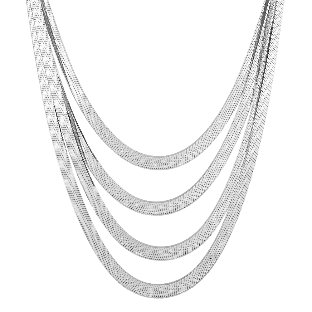 Layered Herringbone Chain in Sterling Silver (16 in)