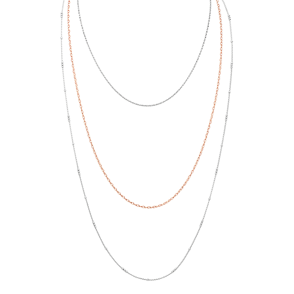 Layered Necklace in Rose and Sterling Silver (30'')