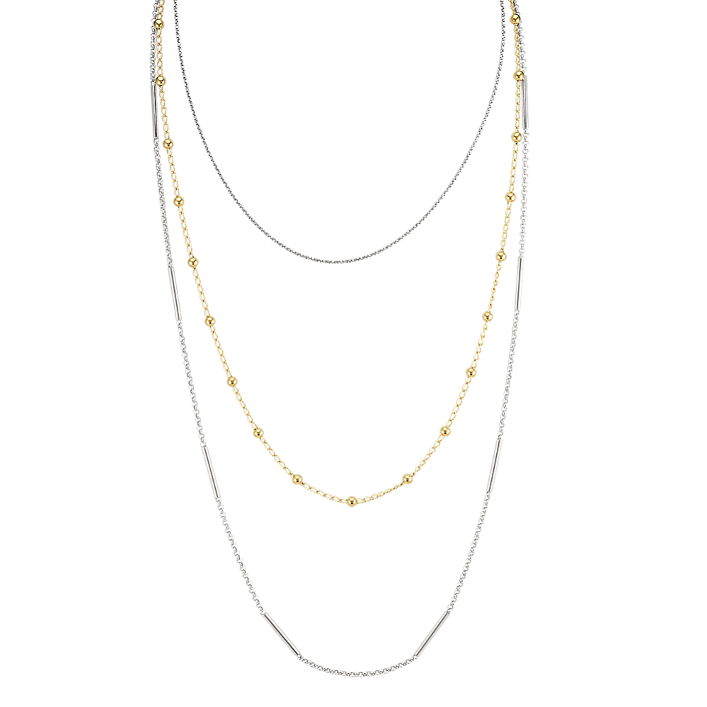 Layered Necklace in Yellow and Sterling Silver (30 in)