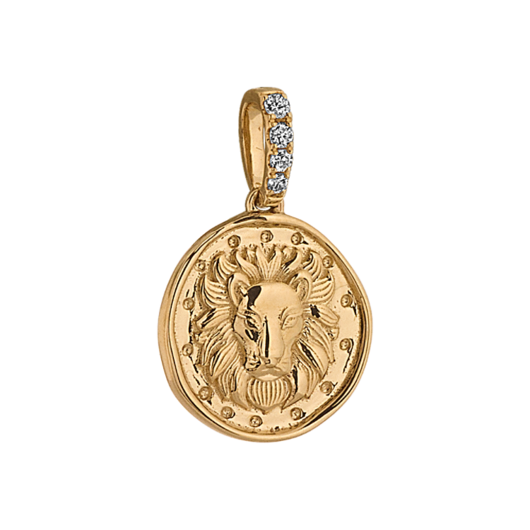 Leo Zodiac Charm with Natural Diamond Accent in 14k Yellow Gold
