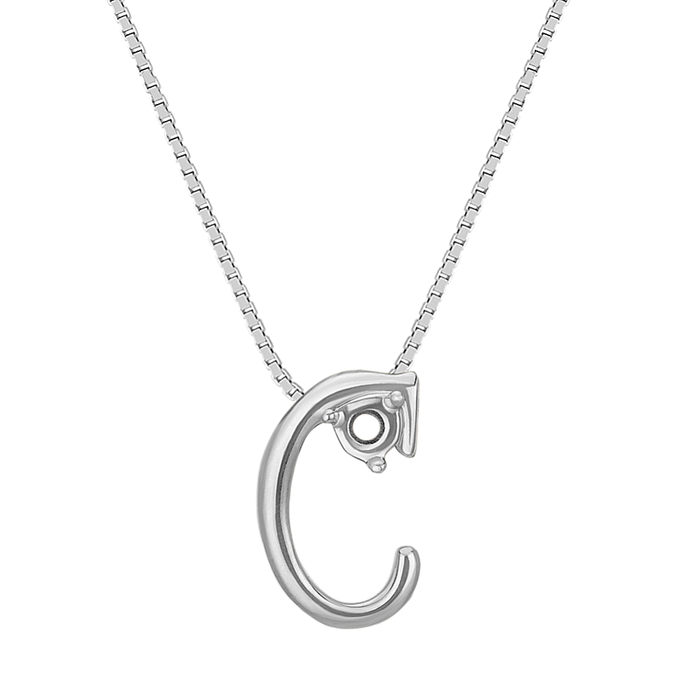 Letter C Pendant in 14k White Gold (18'')