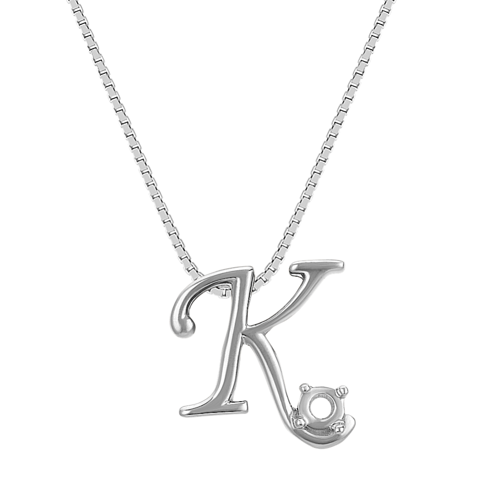 Letter K Pendant in 14k White Gold (18 in)