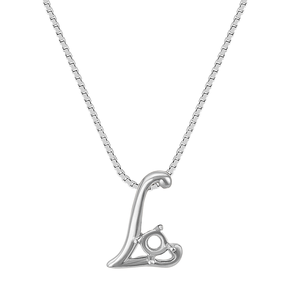 Letter L Pendant in 14k White Gold (18'')