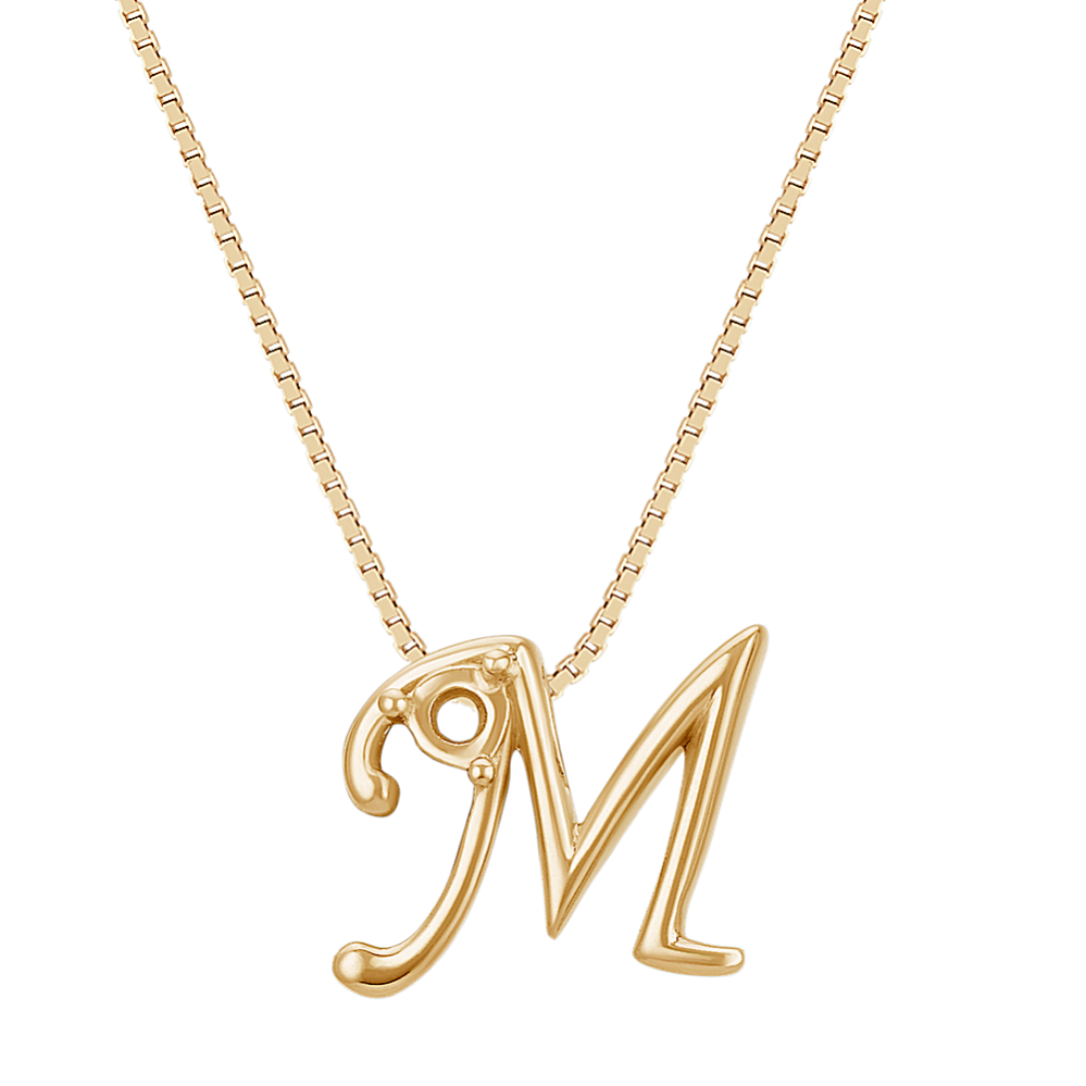 Letter M Pendant in 14k Yellow Gold (18 in)