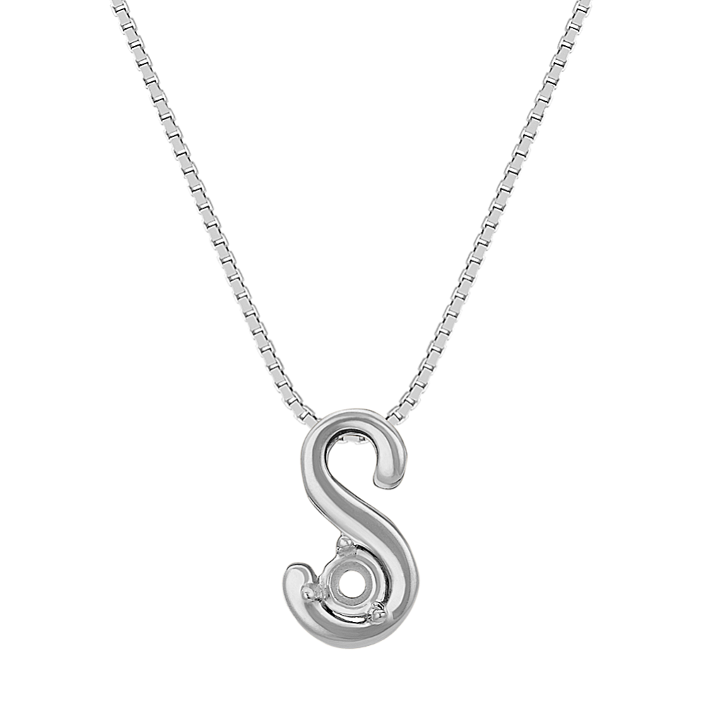 Letter S Pendant in 14k White Gold (18'')