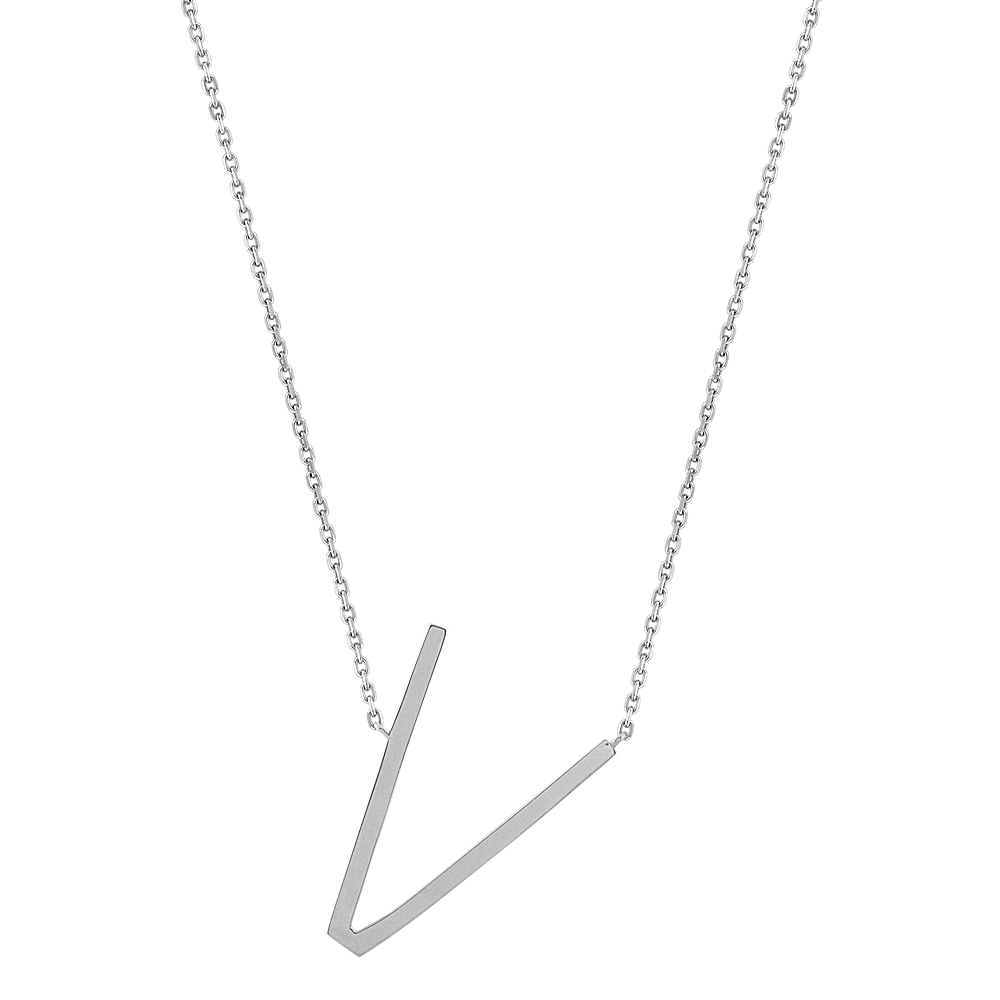 Silver Initial V Necklace