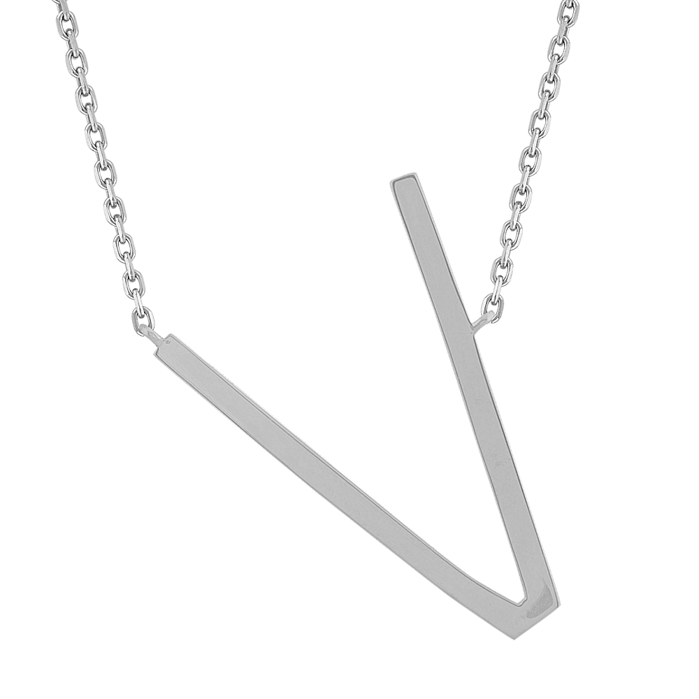 Silver Alphabet Letter 'V' Necklace