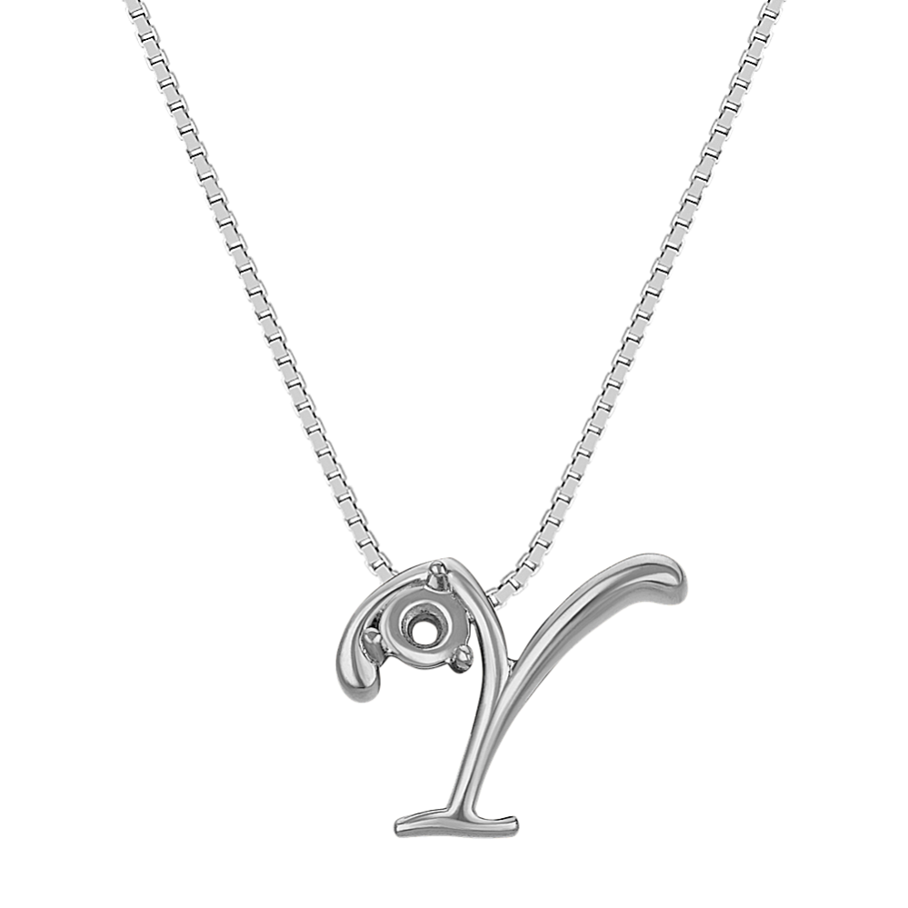 Letter Y Pendant in 14k White Gold (18'')