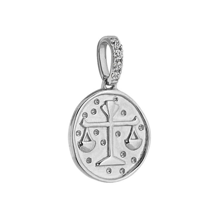 Libra Zodiac Charm with Natural Diamond Accent in 14k White Gold