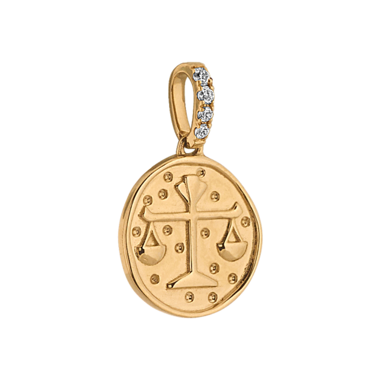 Libra Zodiac Charm with Natural Diamond Accent in 14k Yellow Gold