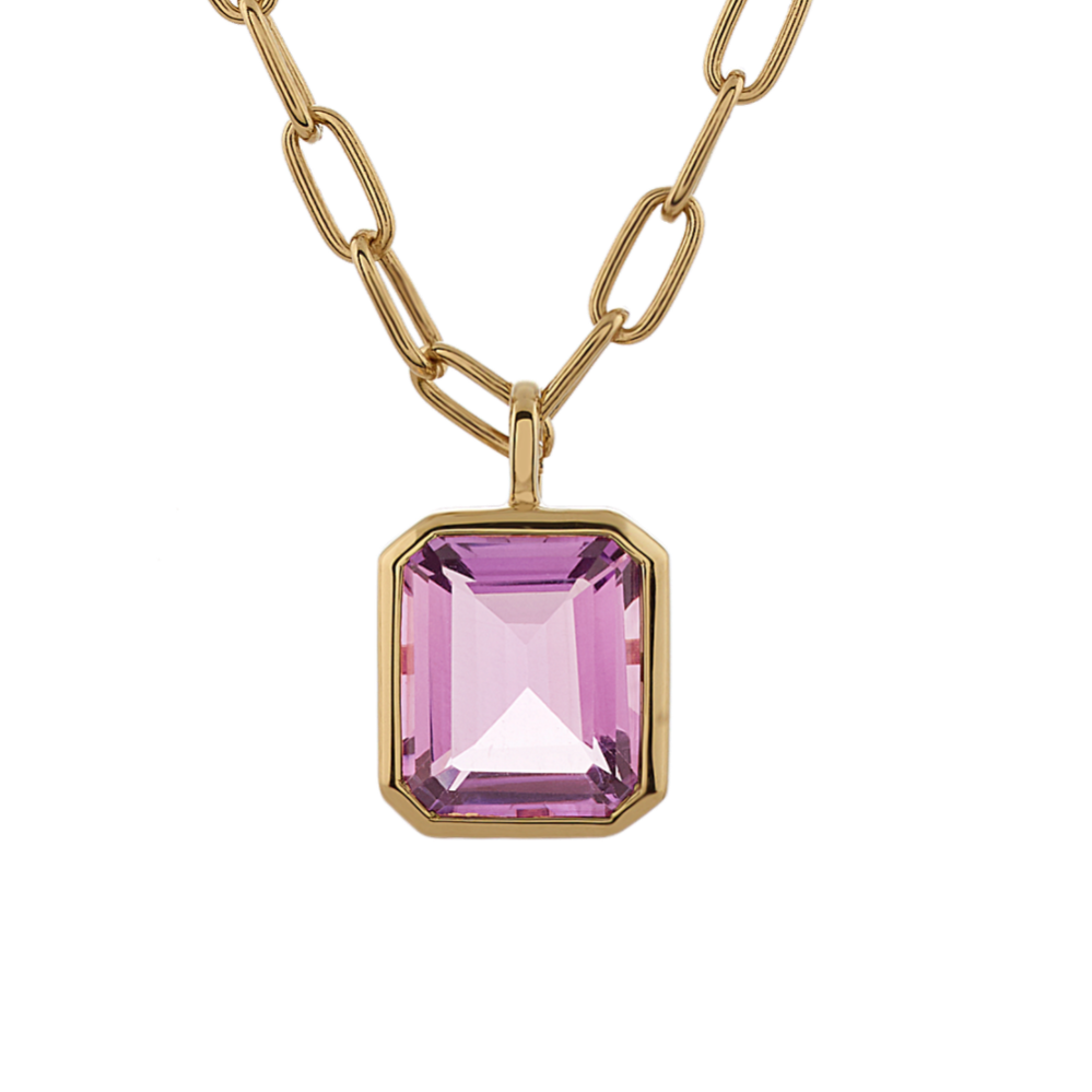 Light Purple Amethyst Paper Clip Pendant in Vermeil 14K Yellow Gold (22'')