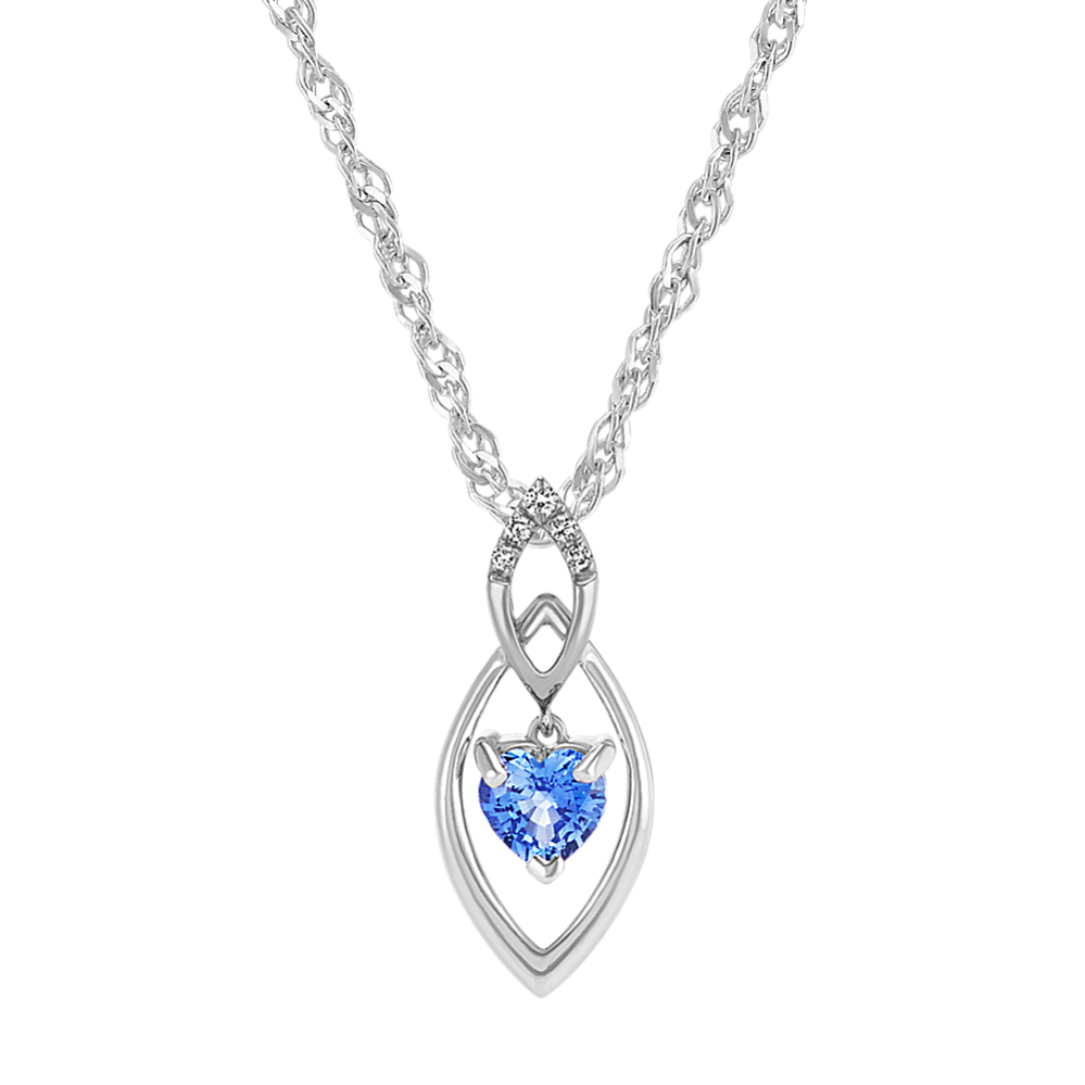 Lila Kentucky Blue Sapphire and Diamond Heart Pendant in Sterling Silver (20 in)