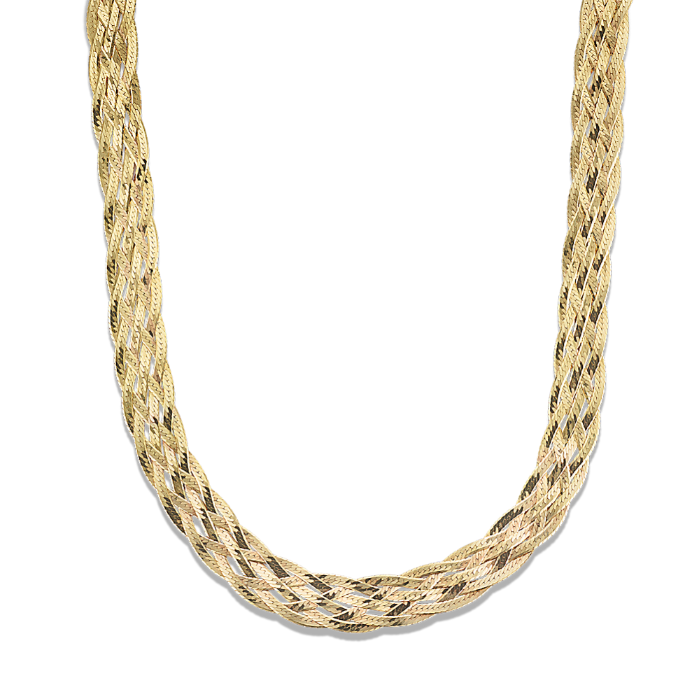14K Yellow Gold Woven Herringbone Chain