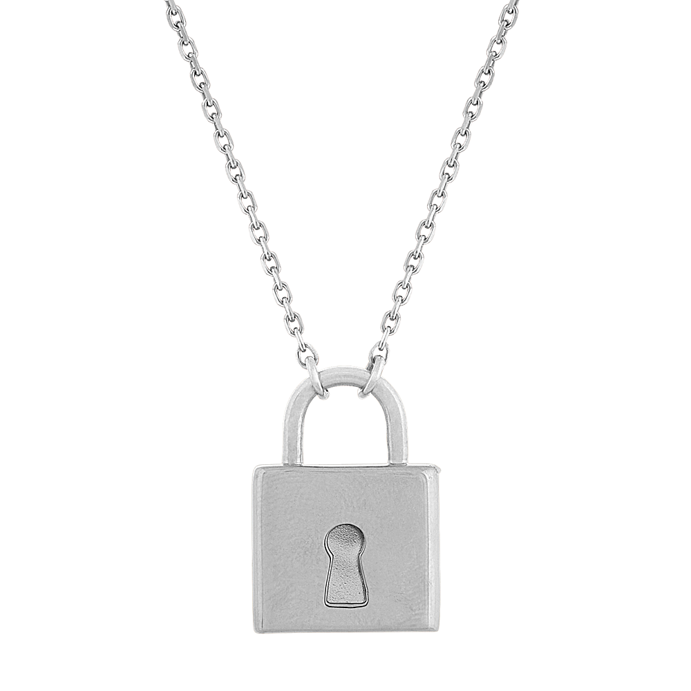 Lock Necklace in 14k White Gold 20 in