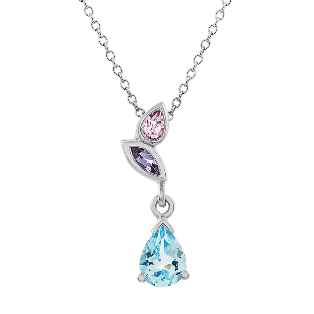 London Blue Topaz, Amethyst and Iolite Pendant (20 in)