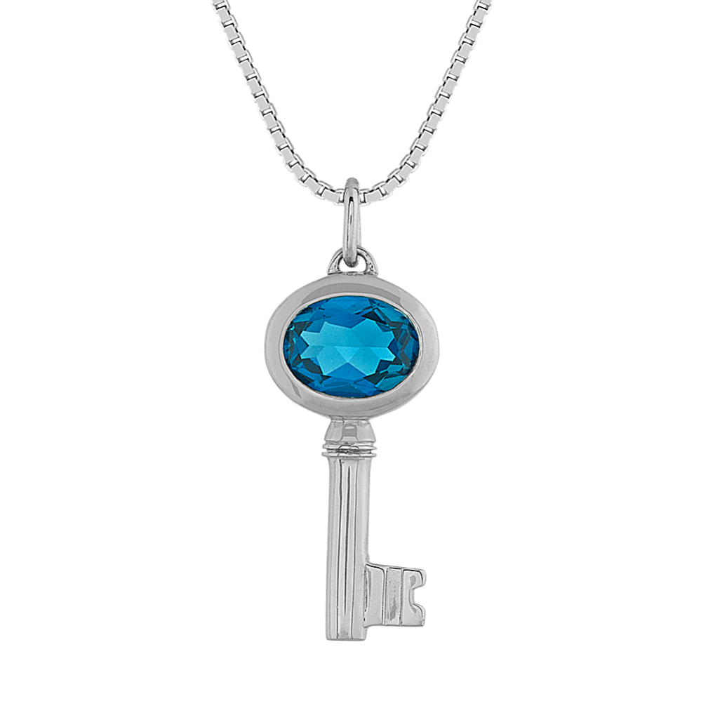 London Blue Topaz Key Pendant in Sterling Silver (20'')