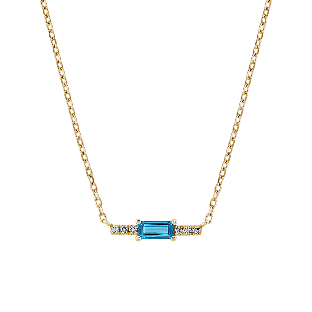 Natural London Blue Topaz and Natural Diamond Necklace (20 in)