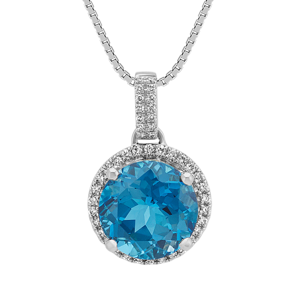 London Blue Topaz and Diamond Pendant (18'')