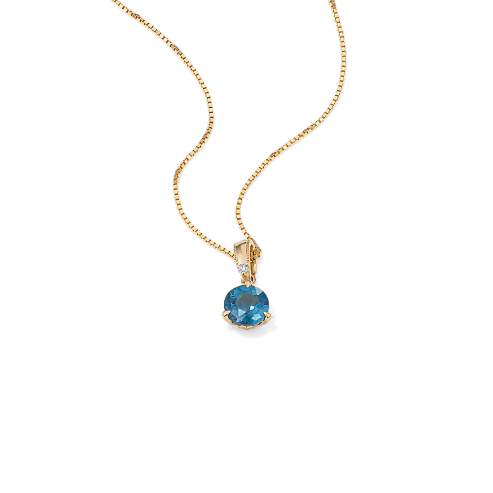 Bondi London Blue Topaz and Diamond Pendant in 14K Yellow Gold (18 in