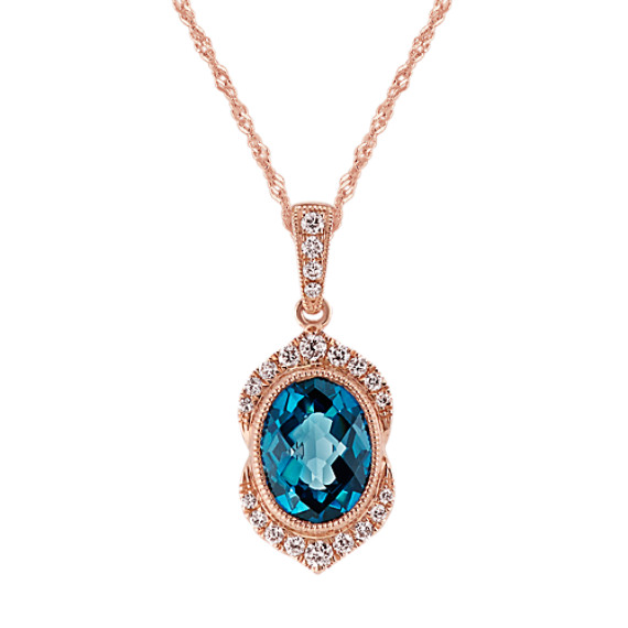London Blue Topaz & Diamond Vintage Pendant (20 in ...