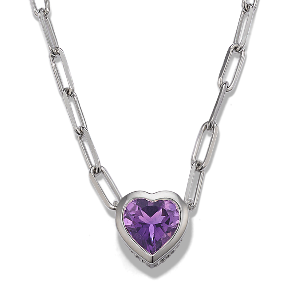 Lucile Amethyst Heart Pendant in Sterling Silver (22 in)