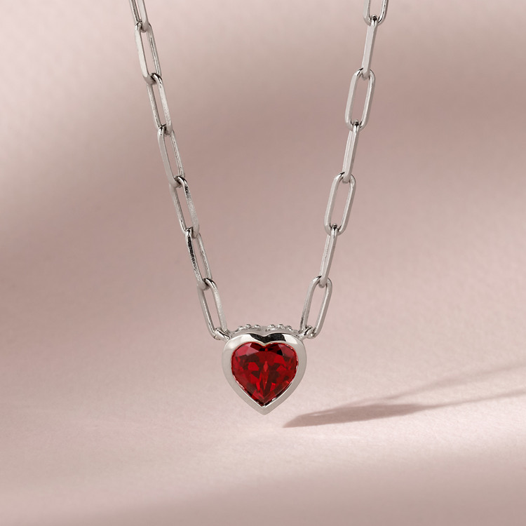 Lucile Natural Garnet Heart Pendant in Sterling Silver (22 in)