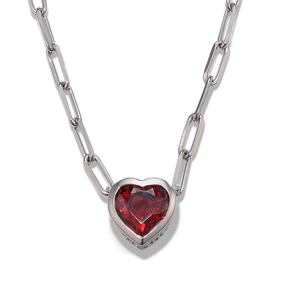 Lucile Garnet Heart Pendant in Sterling Silver (22 in)
