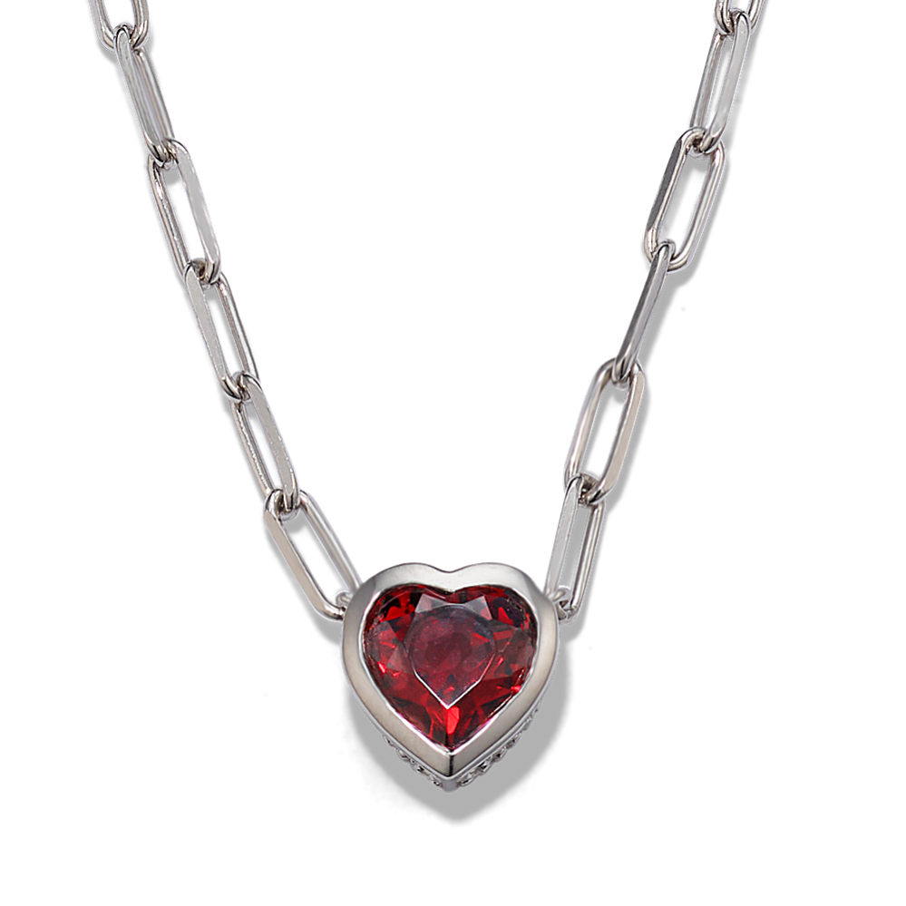 Heart, Silver Hand Pendant with Garnet