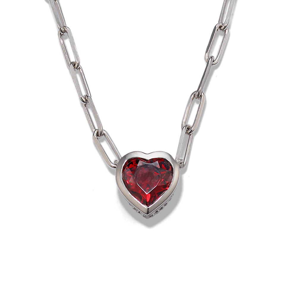 Lucile Natural Garnet Heart Pendant in Sterling Silver (22 in)