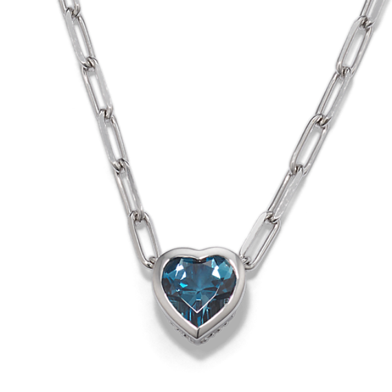 Lucile London Blue Topaz Heart Necklace in Sterling Silver (22'')