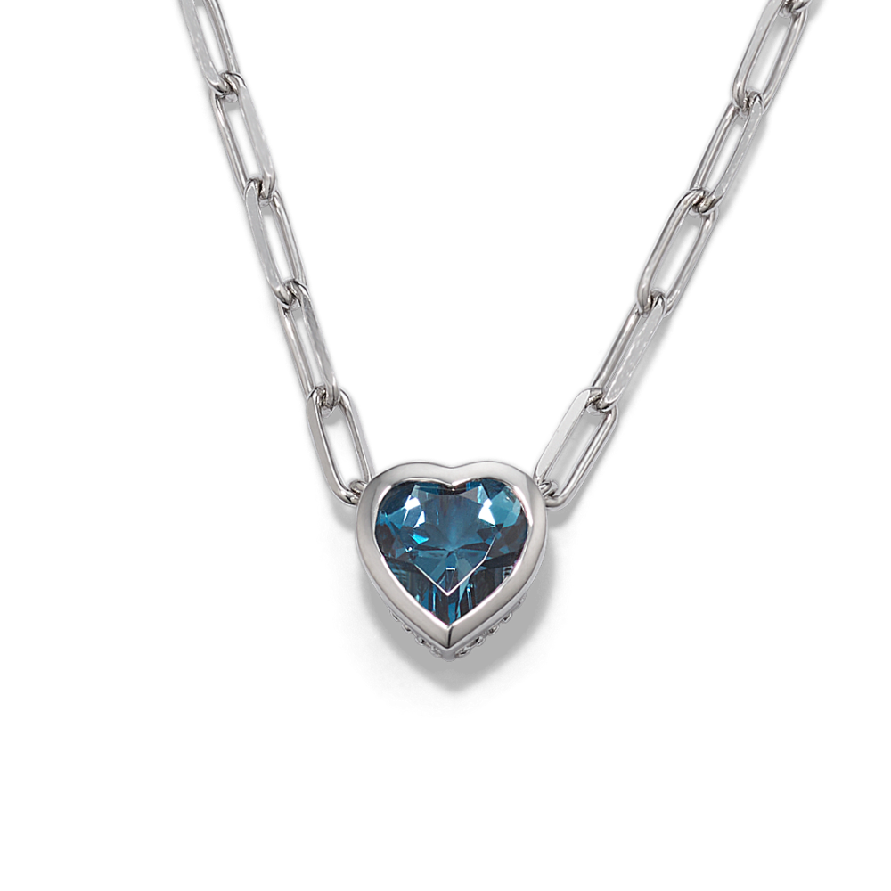 Lucile Natural London Blue Topaz Heart Necklace in Sterling Silver (22 in)
