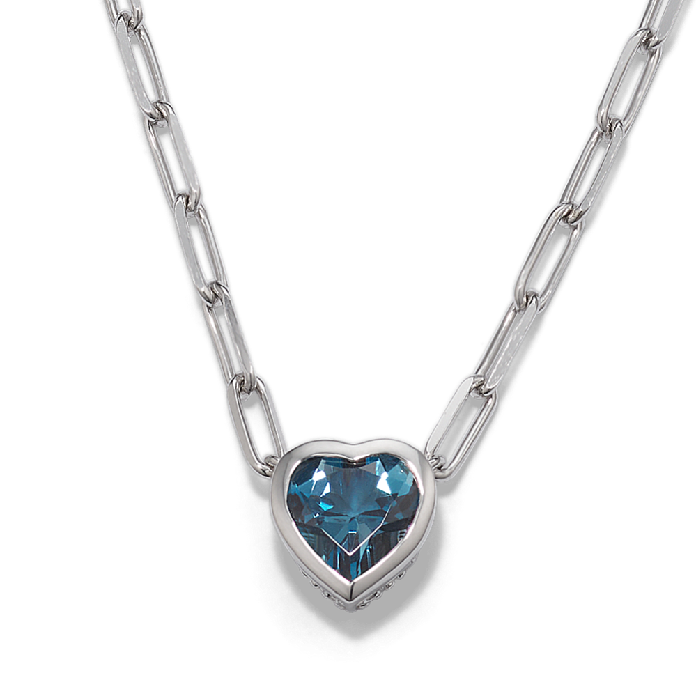Lucile London Blue Topaz Heart Necklace in Sterling Silver (22 in)