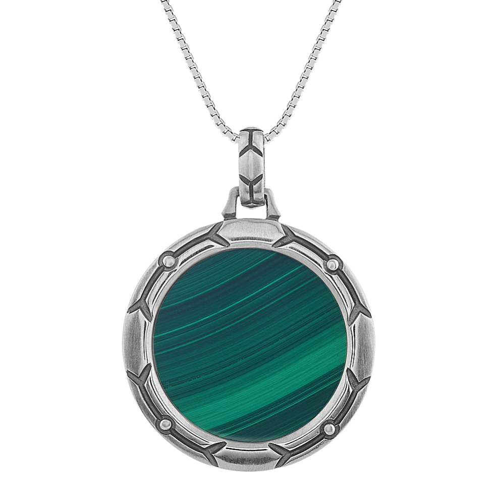 Malachite Mens Pendant in Sterling Silver (20'')