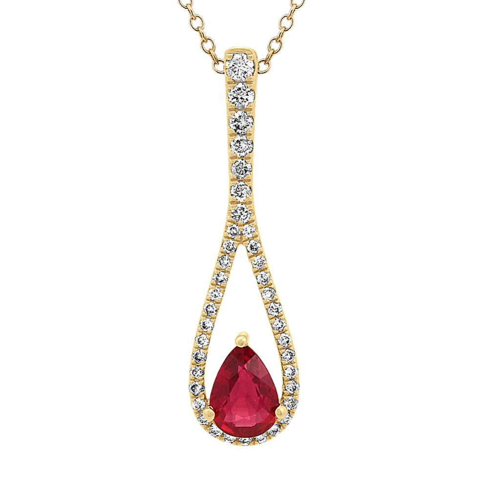 Malta Ruby and Diamond Pendant in 14K Yellow Gold (24 in)