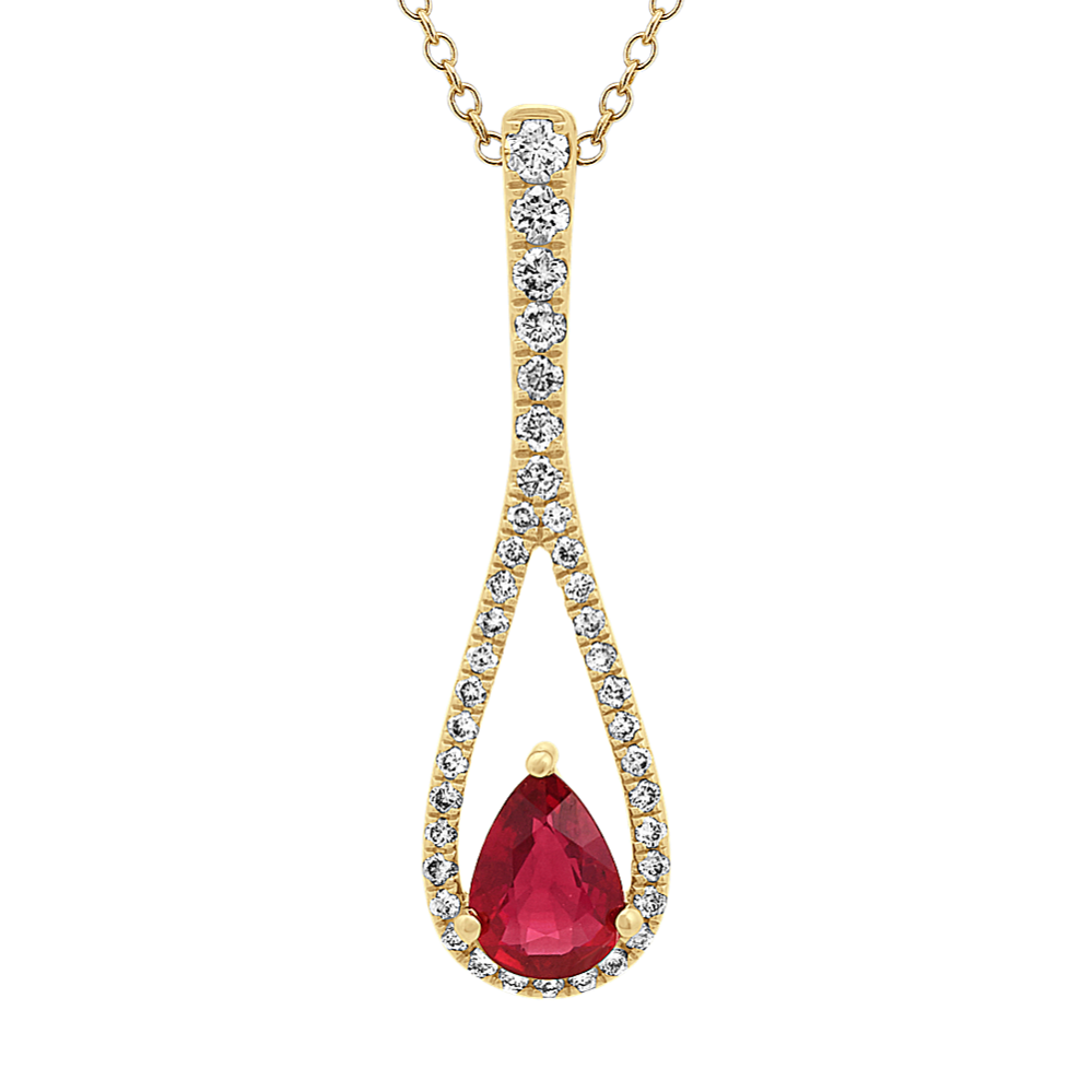 Malta Ruby and Diamond Pendant in 14K Yellow Gold (24'')