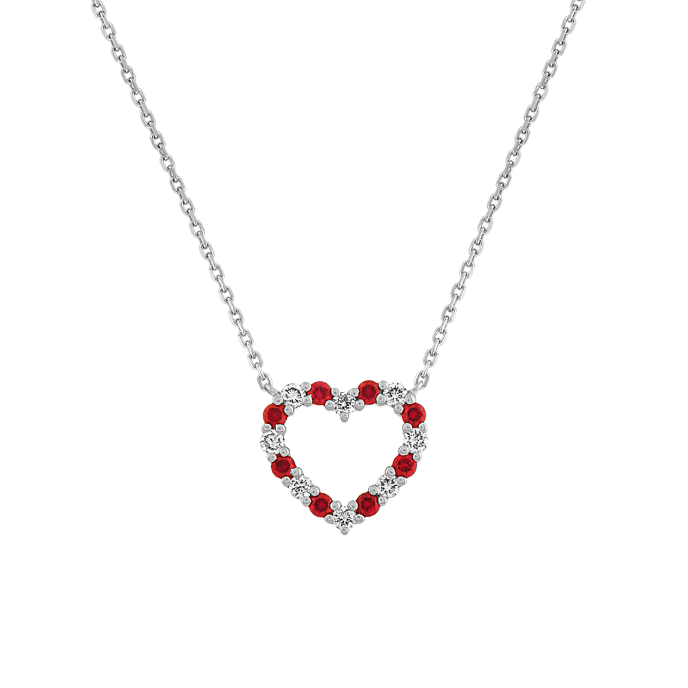 Maritsa Natural Ruby and Natural Diamond Heart Necklace in 14K White Gold (18 in)